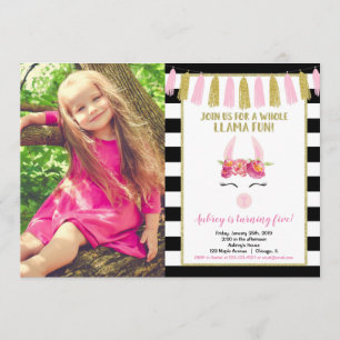 Invitation parties scintillant en or rose noir Llama photo de