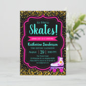 Invitation parties scintillant en or rose noir Roller Skate A (Debout devant)