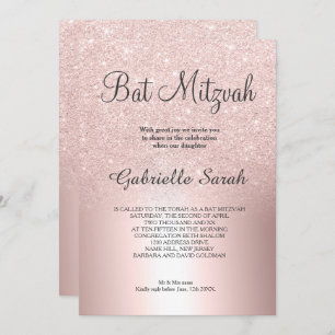 Invitation parties scintillant en or rose ombre Bat mitzvah e