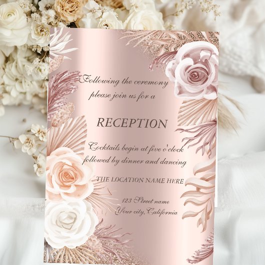 Invitation Parties scintillant en or rose Ombre Boho Fleurs R