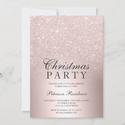 Invitation parties scintillant en or rose ombre feuille métal (Devant)