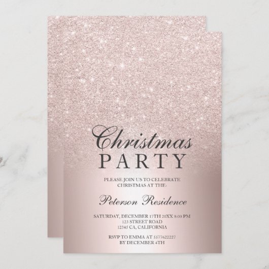 Invitation parties scintillant en or rose ombre feuille métal (Devant / Derrière)