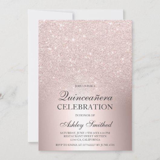 Invitation parties scintillant en or rose ombre feuille métal (Devant)