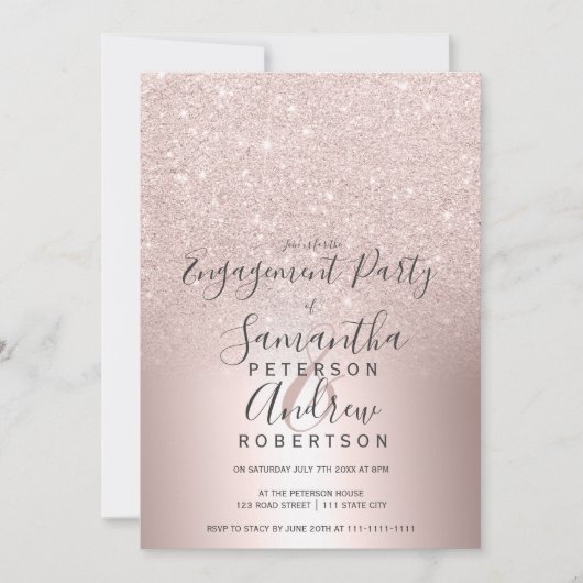 Invitation parties scintillant en or rose ombre fiançailles e (Devant)