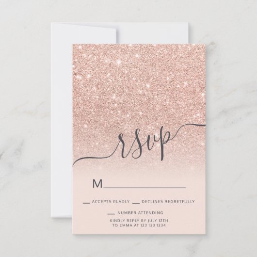 Invitation parties scintillant en or rose ombre RSVP blush ro (Devant)
