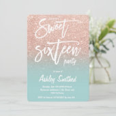 Invitation parties scintillant en or rose ombre typographie t (Debout devant)