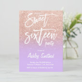 Invitation parties scintillant en or rose ombre violet typogr (Debout devant)