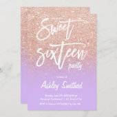 Invitation parties scintillant en or rose ombre violet typogr (Devant / Derrière)