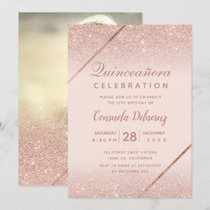 Invitation parties scintillant en or rose photo bleu rose Qui