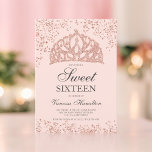 Invitation parties scintillant en or rose photo couronne blus<br><div class="desc">Un confetti chic et luxueux de parties scintillant d'or rose sur rose pastel avec élégante typographie calligraphie Sweet 16 anniversaire invitation,  avec une main dessinée luxueuse couronne de princesse tiara parties scintillant d'or rose. Ajoutez votre photo.</div>