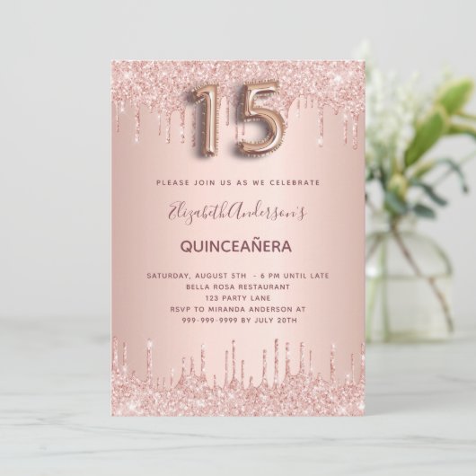 Invitation Parties scintillant en or rose Quinceanera gouttes (Debout devant)
