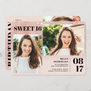 Invitation parties scintillant en or rose rousse 3 photos Swe