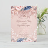 Invitation Parties scintillant en or rose Tiara Blue Flowers (Debout devant)