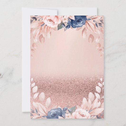 Invitation Parties scintillant en or rose Tiara Blue Flowers (Dos)