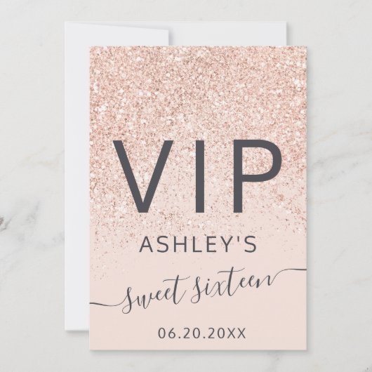 Invitation parties scintillant en or rose typographie rose VI (Devant)
