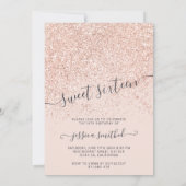 Invitation parties scintillant en or rose typographie rose VI (Dos)