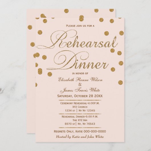 Invitation parties scintillant en or rose vif dîner invitatio (Devant / Derrière)