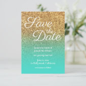 Invitation Parties scintillant en or Turquoise Ombre Photo En (Debout devant)