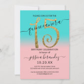 Invitation Parties scintillant en or Turquoise rose Fille Omb (Devant)