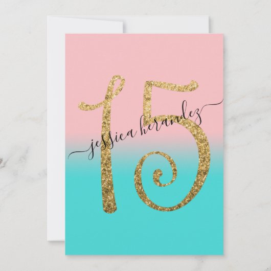 Invitation Parties scintillant en or Turquoise rose Fille Omb (Dos)