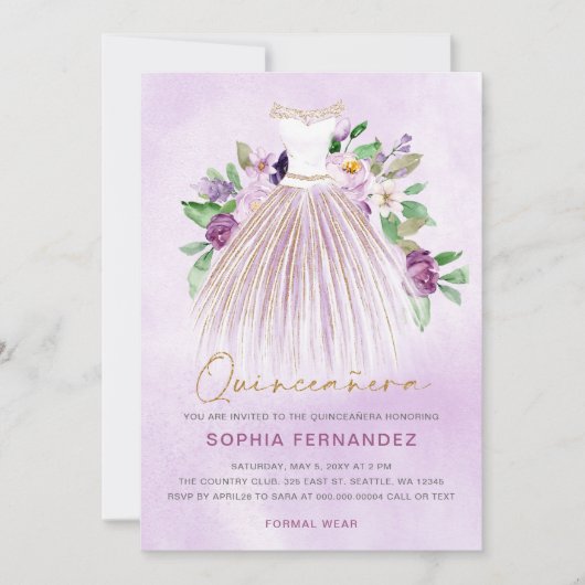Invitation Parties scintillant en or violet Robe Florale Quin (Devant)