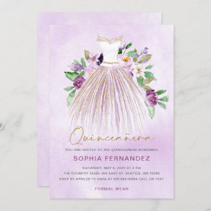 Invitation Parties scintillant en or violet Robe Florale Quin