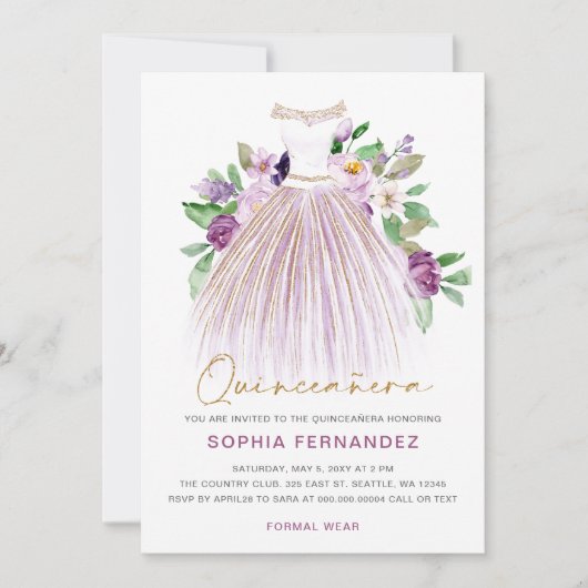 Invitation Parties scintillant en or violet Robe Florale Quin (Devant)