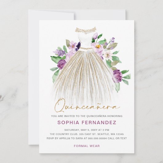 Invitation Parties scintillant en or violet Robe Florale Quin (Devant)