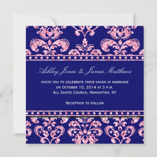 Invitation Parties scintillant en rose imprimée Navy Blue Mar (Dos)