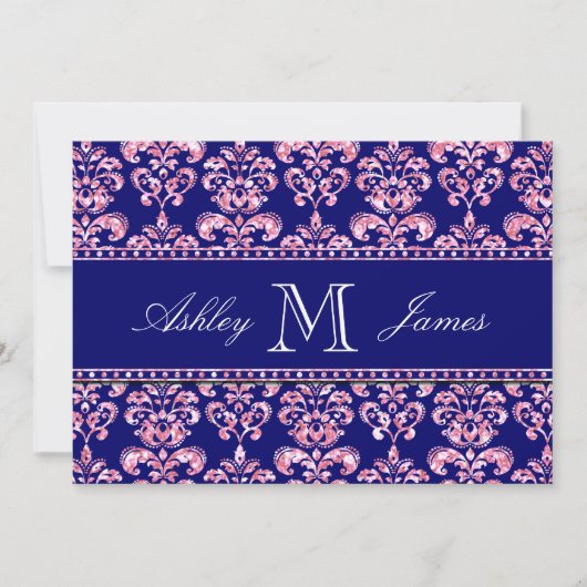 Invitation Parties scintillant en rose imprimée Navy Blue Mar (Devant)