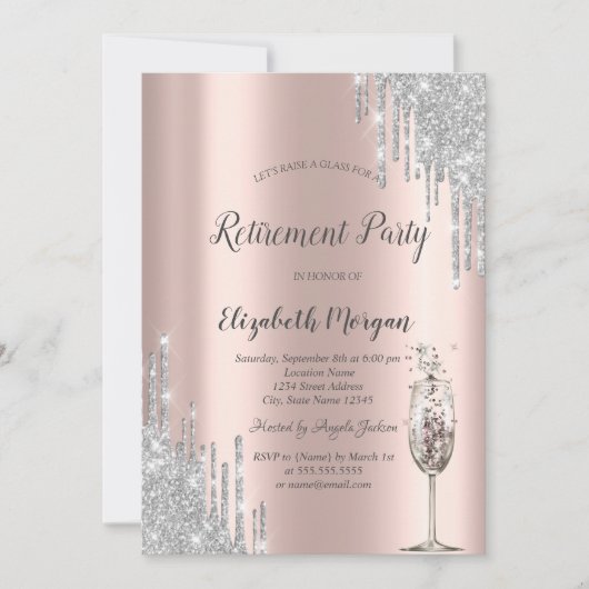 Invitation Parties scintillant en verre à vin  Rose Gold Retr (Devant)