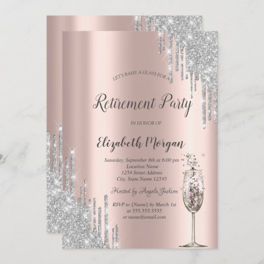 Invitation Parties scintillant en verre à vin Rose Gold Retr (Devant / Derrière)