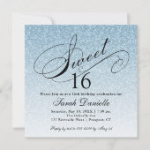Invitation Parties scintillant en verre bleu clair Sweet 16 C (Devant)