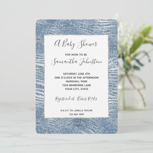 Invitation Parties scintillant en verre bleu Zebra Baby showe (Debout devant)
