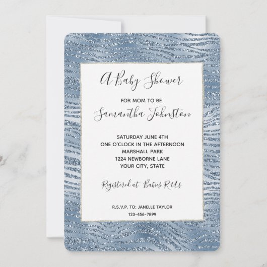 Invitation Parties scintillant en verre bleu Zebra Baby showe (Devant)