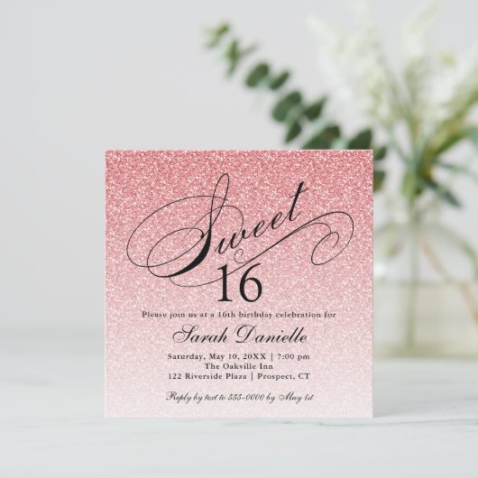 Invitation Parties scintillant en verre rose clair Douce 16 C (Debout devant)