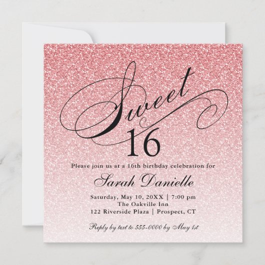 Invitation Parties scintillant en verre rose clair Douce 16 C (Devant)
