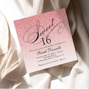 Invitation Parties scintillant en verre rose clair Douce 16 C