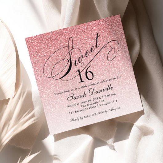 Invitation Parties scintillant en verre rose clair Douce 16 C