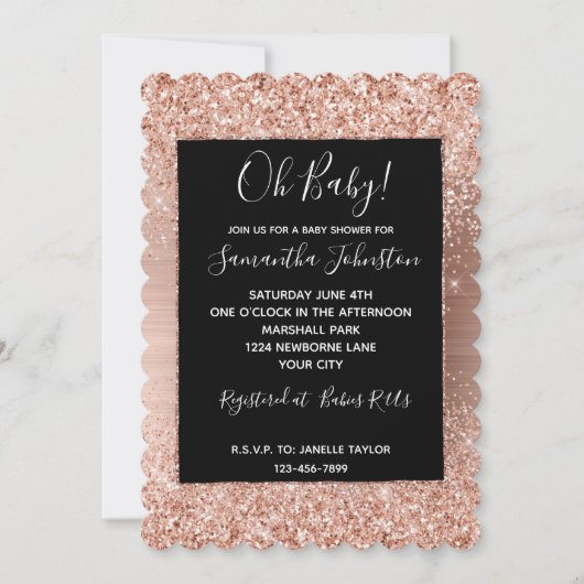 Invitation Parties scintillant en verre rose noir Rose or (Devant)