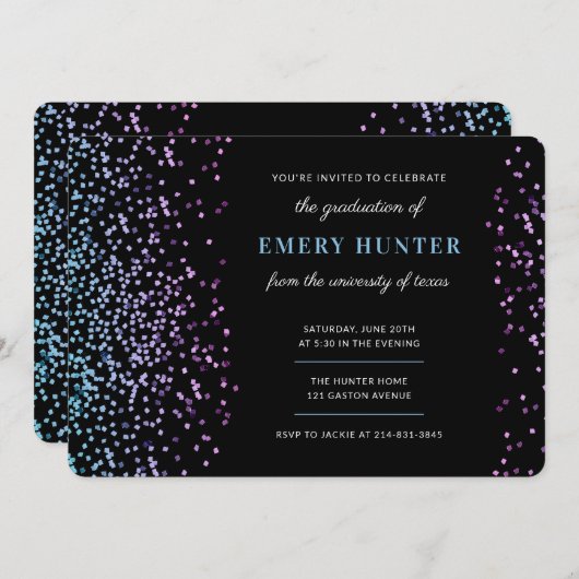 Invitation Parties scintillant éparse Bleu et pourpre Graduat (Devant / Derrière)