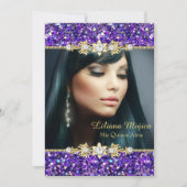 Invitation Parties scintillant et bijoux en or violet Quincea (Devant)