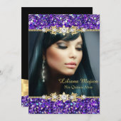 Invitation Parties scintillant et bijoux en or violet Quincea (Devant / Derrière)