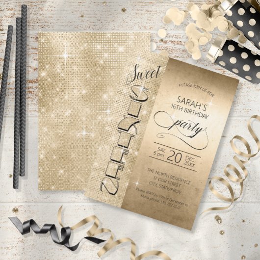 Invitation Parties scintillant et brillant 16 Gold ID675
