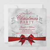 Invitation Parties scintillant et ruban en argent | Fête de N (Devant)