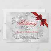 Invitation Parties scintillant et ruban en argent | Noël (Devant)