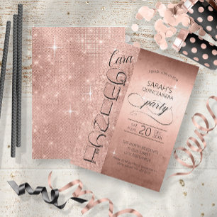 Invitation Parties scintillant et Shine Quinceanera Rose Gold