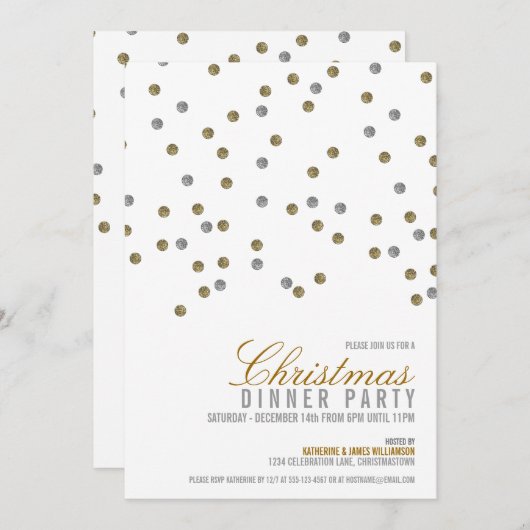 Invitation Parties scintillant étincelante Points Noël Invita (Devant / Derrière)