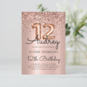 Invitation Parties scintillant étincelante Rose or ballon 12e (Debout devant)