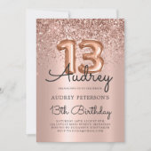 Invitation Parties scintillant étincelante Rose or ballon 13e (Devant)